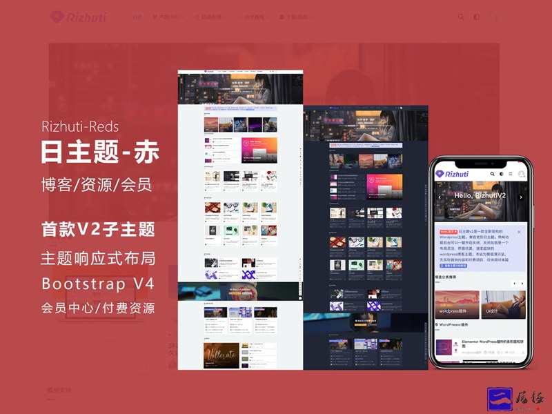 Rizhuti v2美化包Reds子主题源码1.4版本WordPress知识付费博客主题模板插图