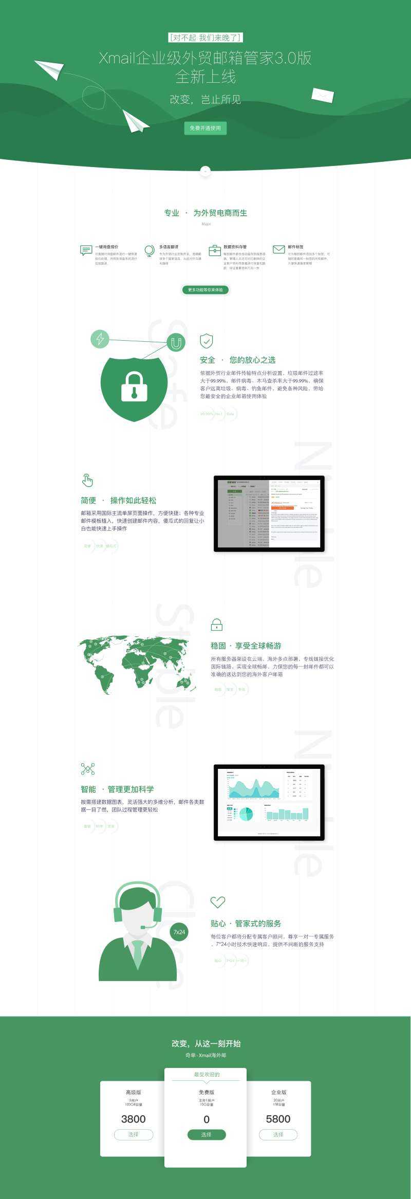 绿色大气的邮箱推广专题介绍页面psd模板_网站专题模板