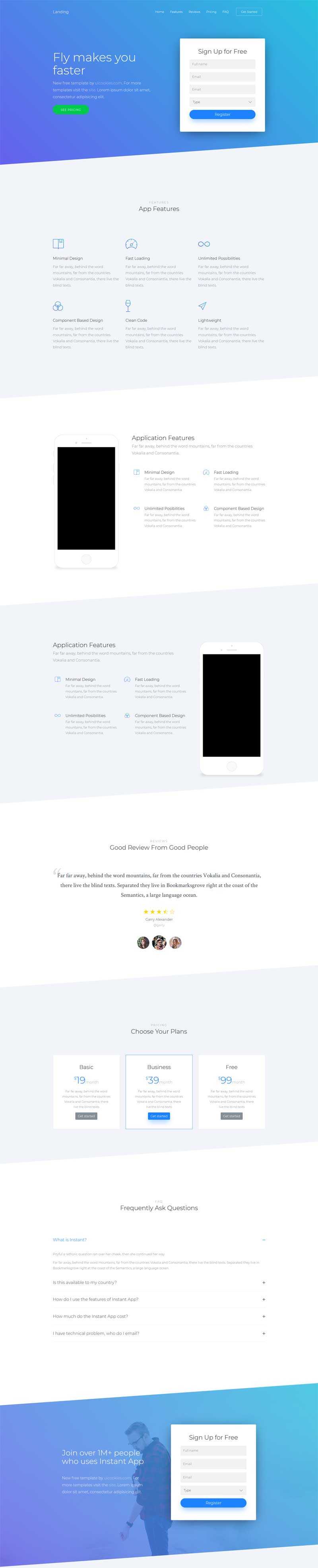 蓝色简洁的app应用介绍注册页面模板_网站专题模板
