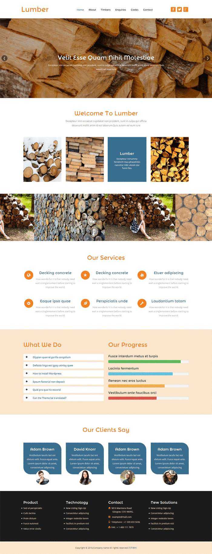 橙色简洁的木材公司网站模板html整站