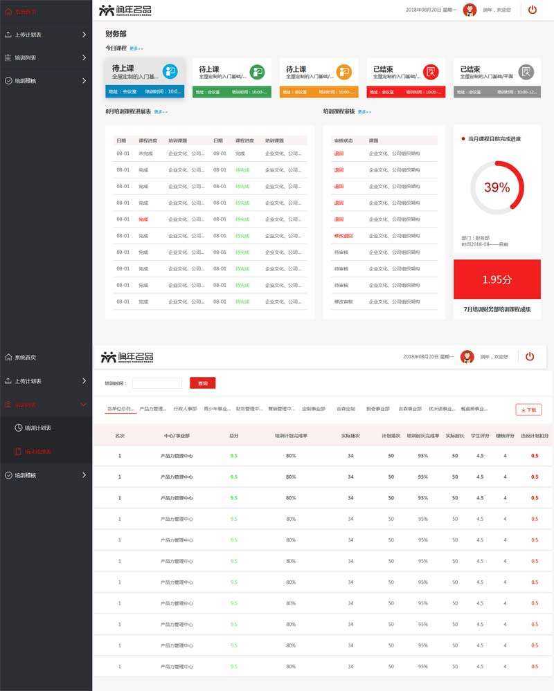 个人原创                                培训课程计划后台管理模板