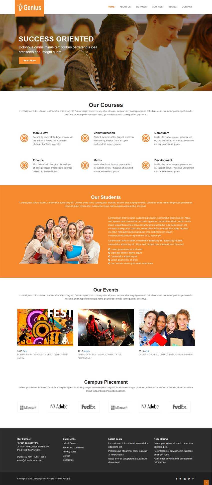 橙色宽屏的国外留学生活网站模板html整站