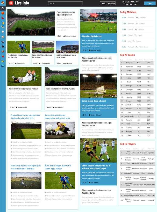 足球赛事直播HTML5网站模板插图