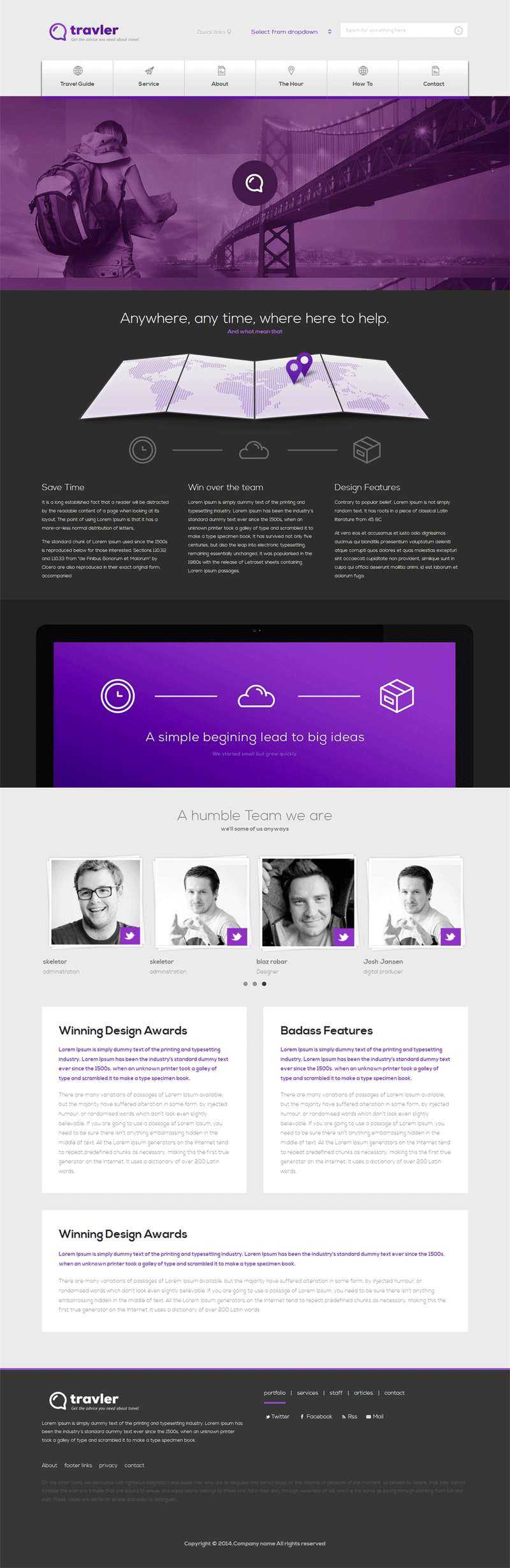 紫色的个人旅行网站模板HTML整站下载